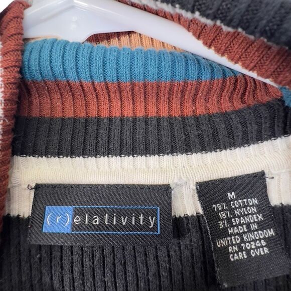 Vintage (r)elativity Striped Turtleneck Sweater Medium Black Rust Beige - Picture 7 of 15